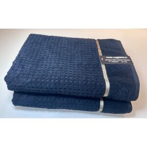 Karl Lagerfeld Paris Black Gold Trim Quick Dry Bath Towel Set 2pc New